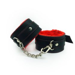Esposa cuero ANCHA con peluche Rojo Esposas sexshop
