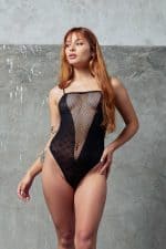 Body de Encaje con Escote de Red Negro