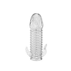 funda transparente texturada con estimulador de clitoris